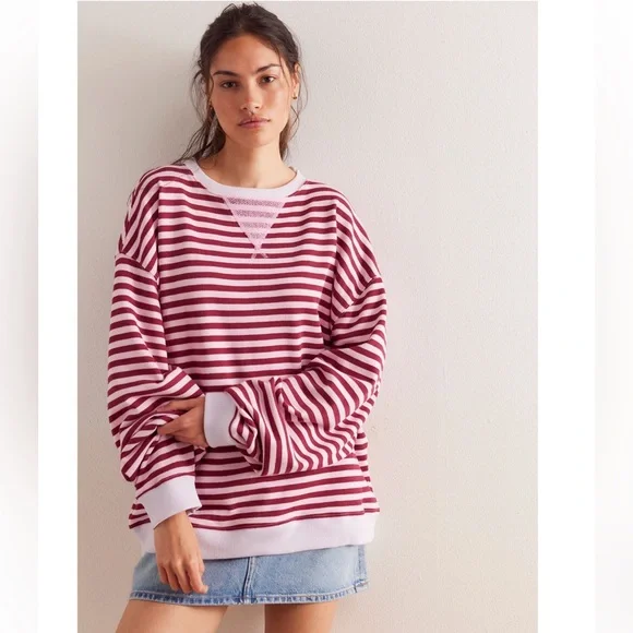 NWT Free People Classic Striped Oversized Crewneck - Picture 5 of 10